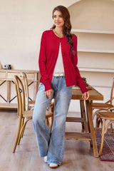 Newshows Women's 2025 Business Cardigan Lightweight Button Down Long Sleeve Casual Crew Neck Soft Knit Fall Cardigan Sweater Christmas Tops(Purplish Red,Medium)