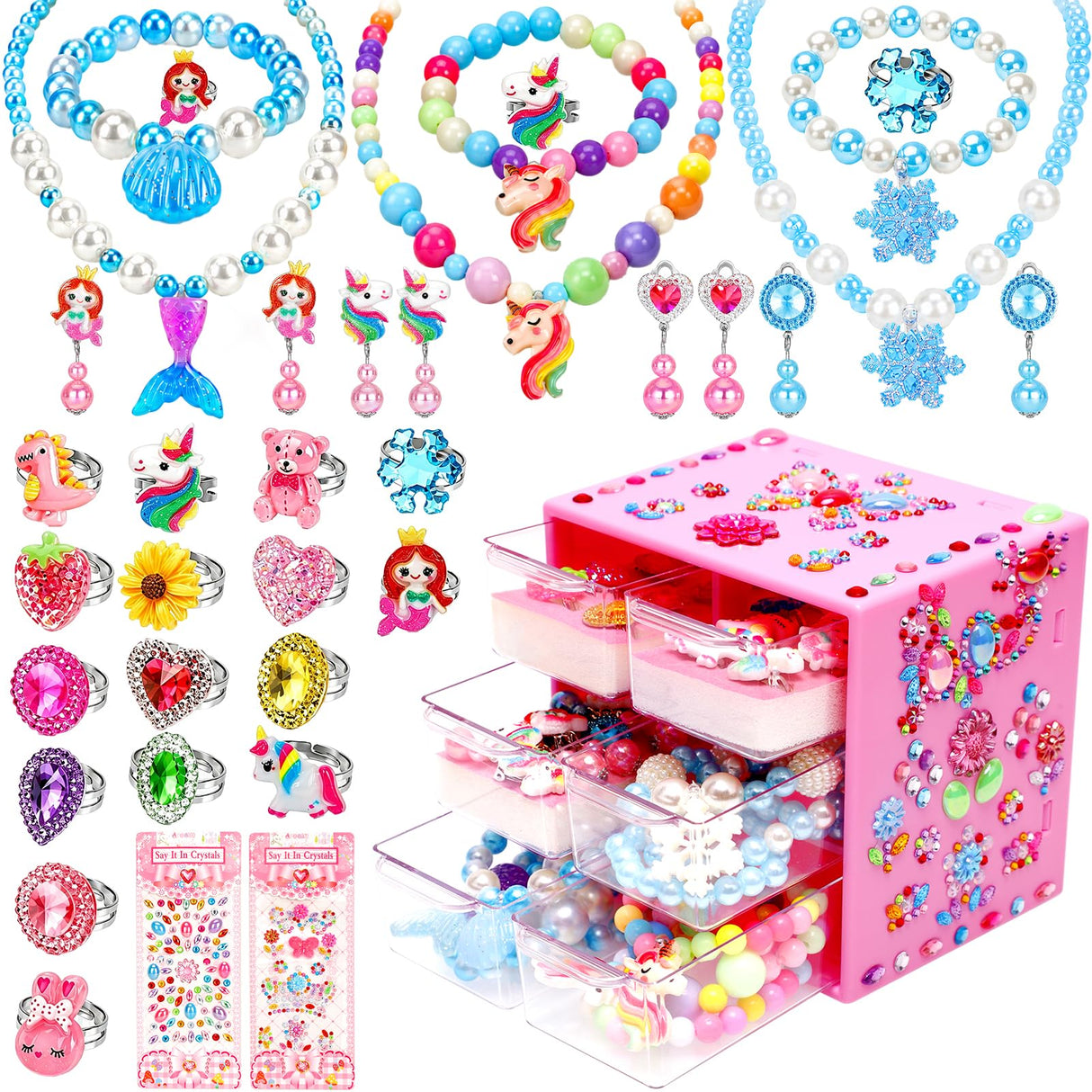 Jewelry Toys-for-Girls, Toddler Girl Toys Age 6-8, Lovely Rings Earrings