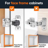 Decobasics 50 Pack Soft Close Cabinet Hinges – 1/2" Overlay for Kitchen Cabinet Doors, Slow Self-Closing Concealed Hidden Hinges for Face Frame –Stainless Steel, 3-Way Adjustable & Quiet Close Damper