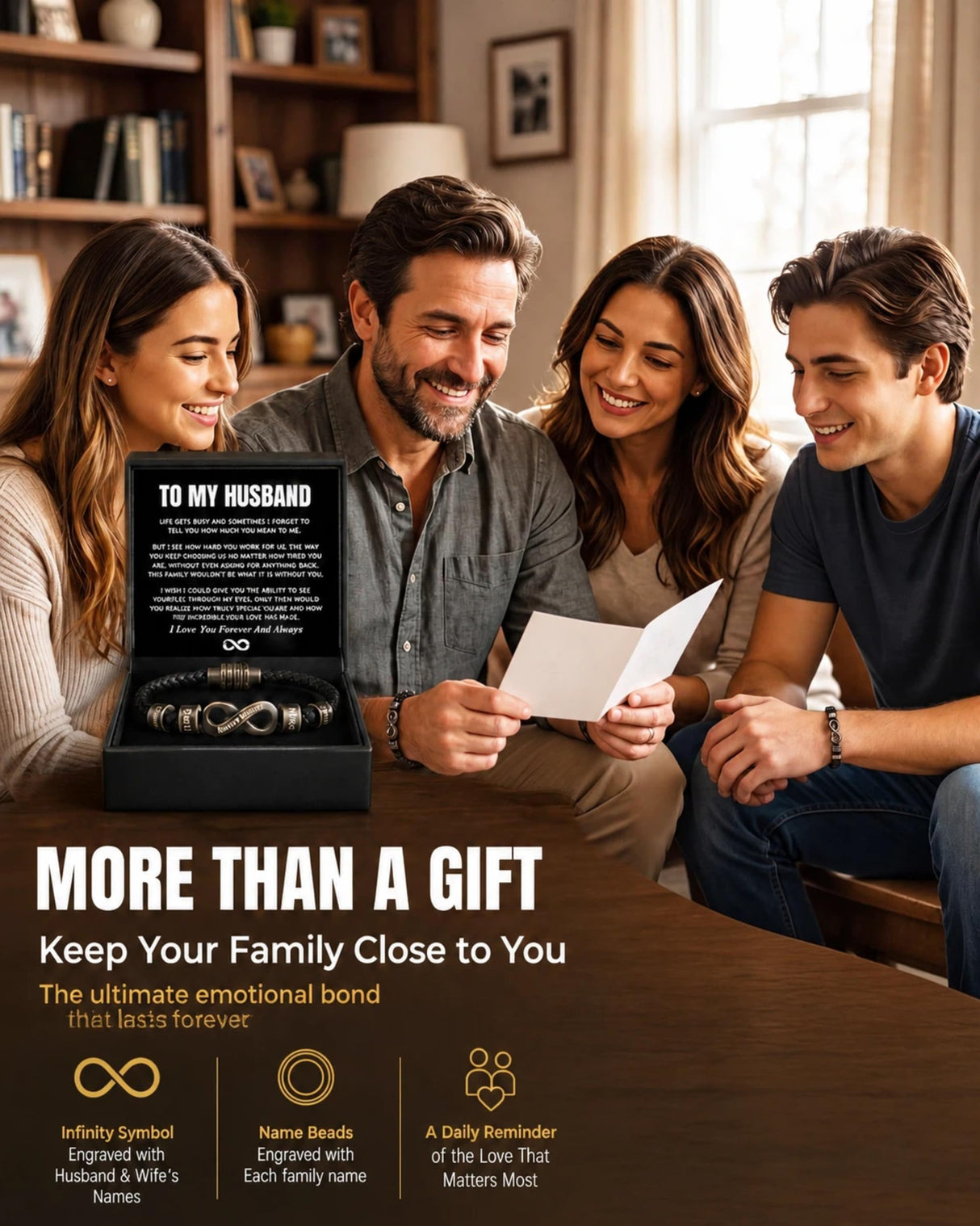 ziella Personalized Infinity Bracelet for Husband, Custom Braided Leather Bracelet with Engraved Name Beads, Anniversary Birthday Gift (9inch, Irreplaceable)