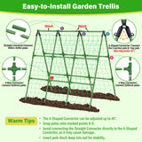 Sunwinx 53x51 Inch Cucumber Trellis for Raised Bed, Adjustable A-Frame Garden Trellis for Climbing Plants Outdoor with Climbing Net, Meal Plant Trellis for Vegetables Pea Bean Tomato Grape Squash