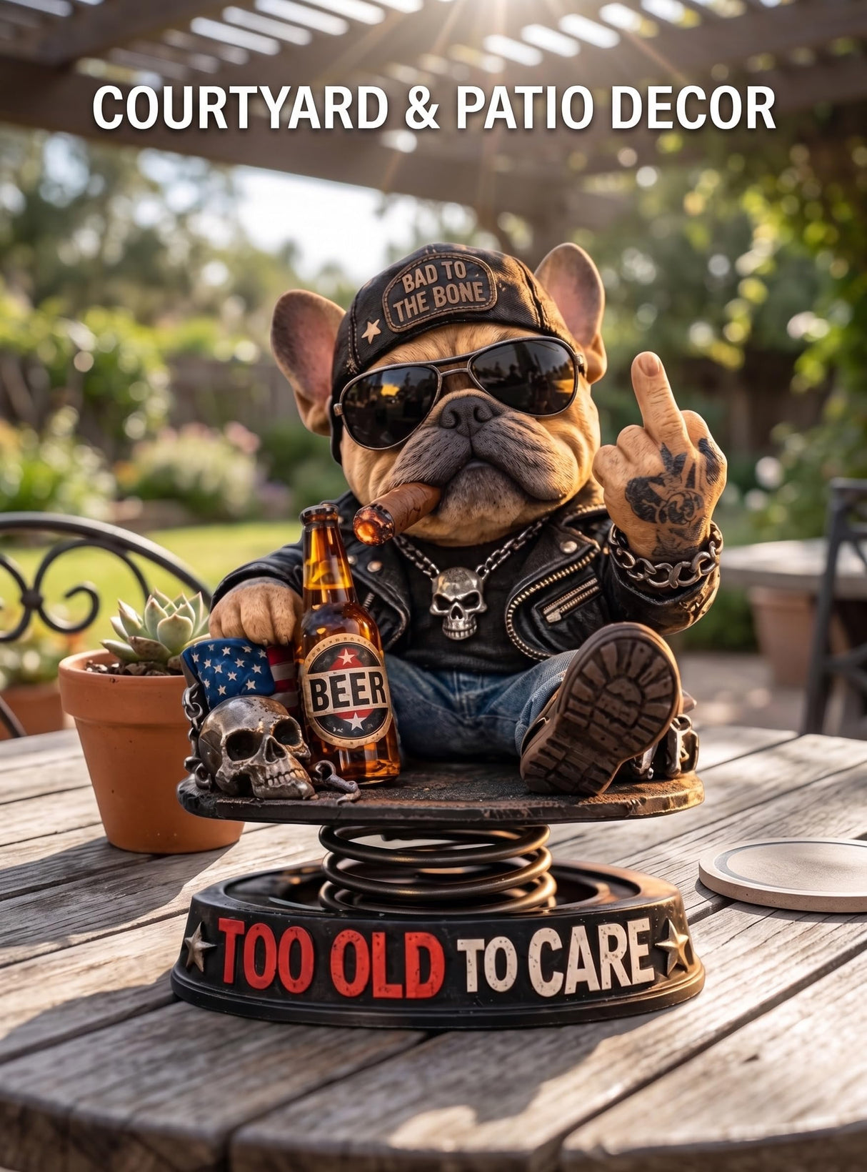 Pure Compression Too Old to Care Dashboard Bobbleheads Statue for Cars - Bulldog Figurine Decoration for Outdoor Garden - Funny Gag Gifts
