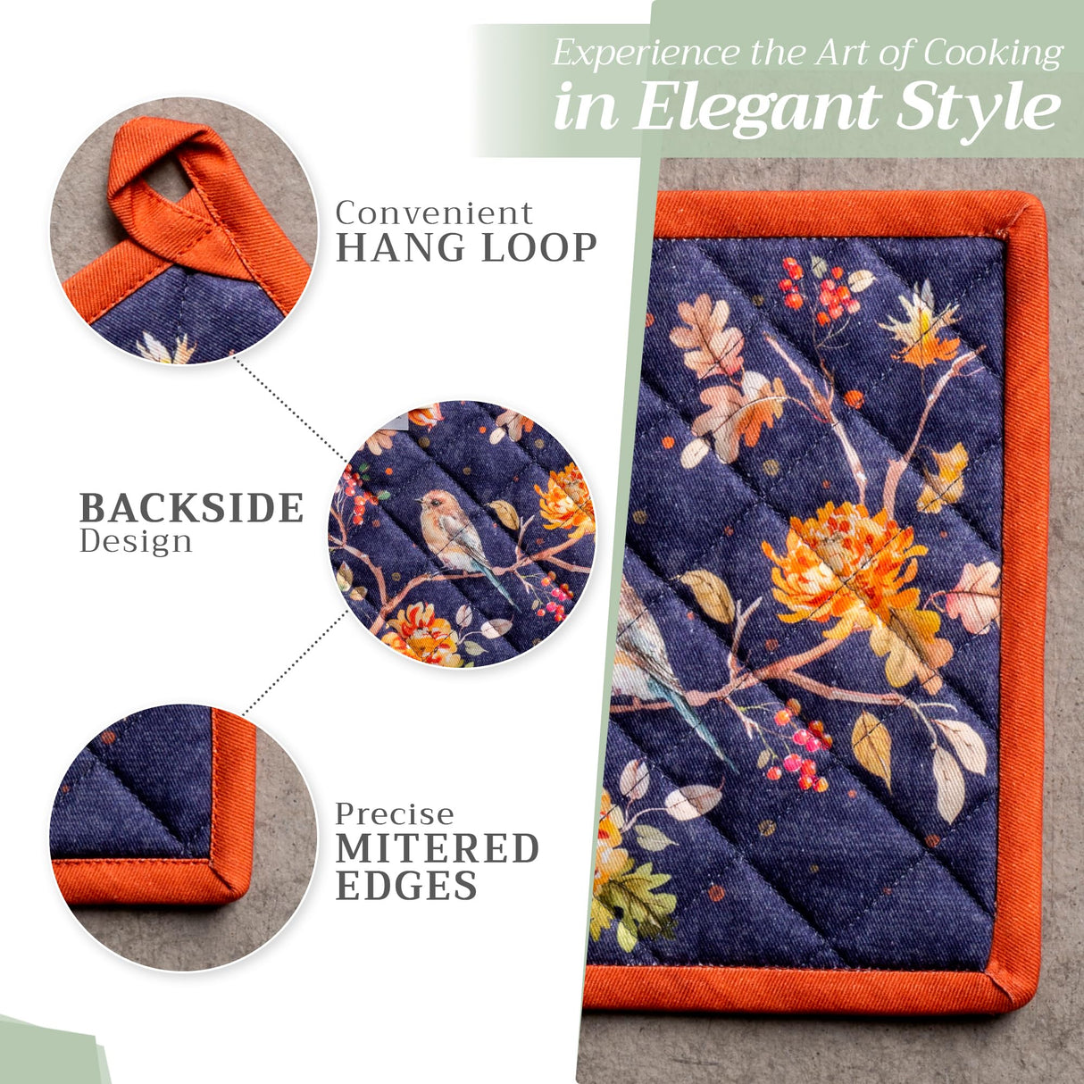 Maison d' Hermine Pot Holders Set 100% Cotton Heat Resistant Potholders 8" x 8" Hot Pads with Loop for Thanksgiving Christmas Decorations BBQ Baking Handling Hot Pans (Pack of 2, Kelim - Infinity)