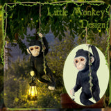 Rossesay Solar Light Outdoor Monkey Statues Black 13.78 Inch Resin Chimpanzee Baby Monkey Climbing on Vine with LED Lantern Waterproof Hanging Figurine with Hook for Yard Garden Wall