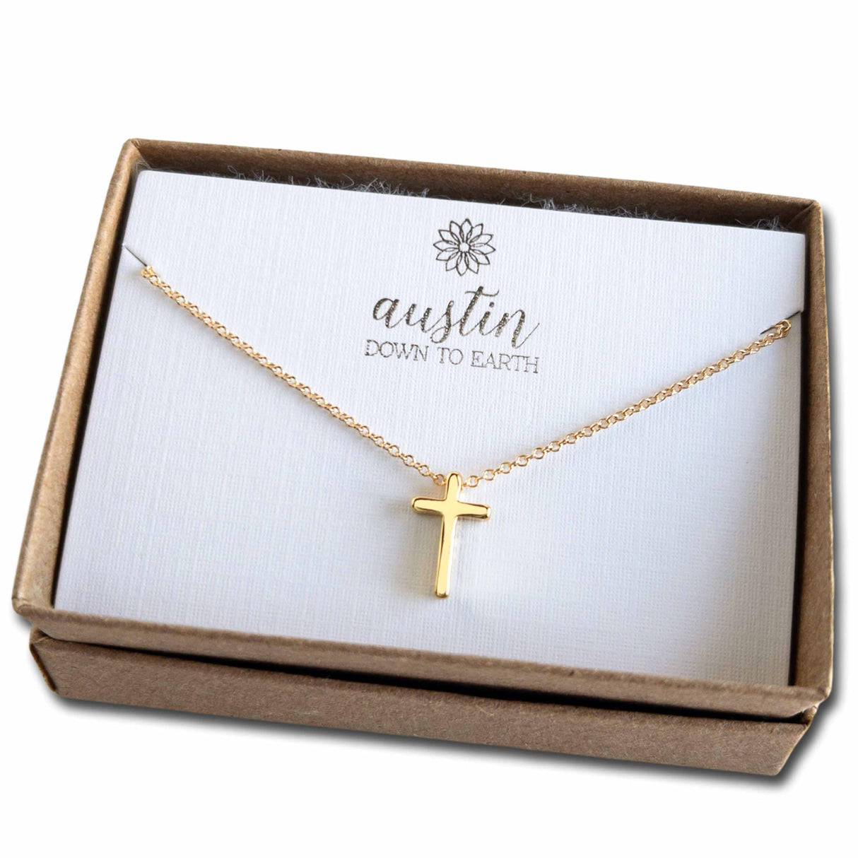 Austin Down to Earth Gold Cross Necklaces for Women, 14k Gold Filled Chain, Dainty Tiny Small Pendant, Christian Gift for Baptism Confirmation Graduation (16-18 inches, adjustable)