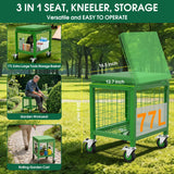TITIUNCLE Rolling Garden Work Seat with Wheels, 500 Lbs Garden Cart with Seat, Heavy Duty Metal Rolling Garden Stool with Wheels for Seniors, Lawn, Patio, Backyard Gardening Outdoor Use 3 in 1, Green
