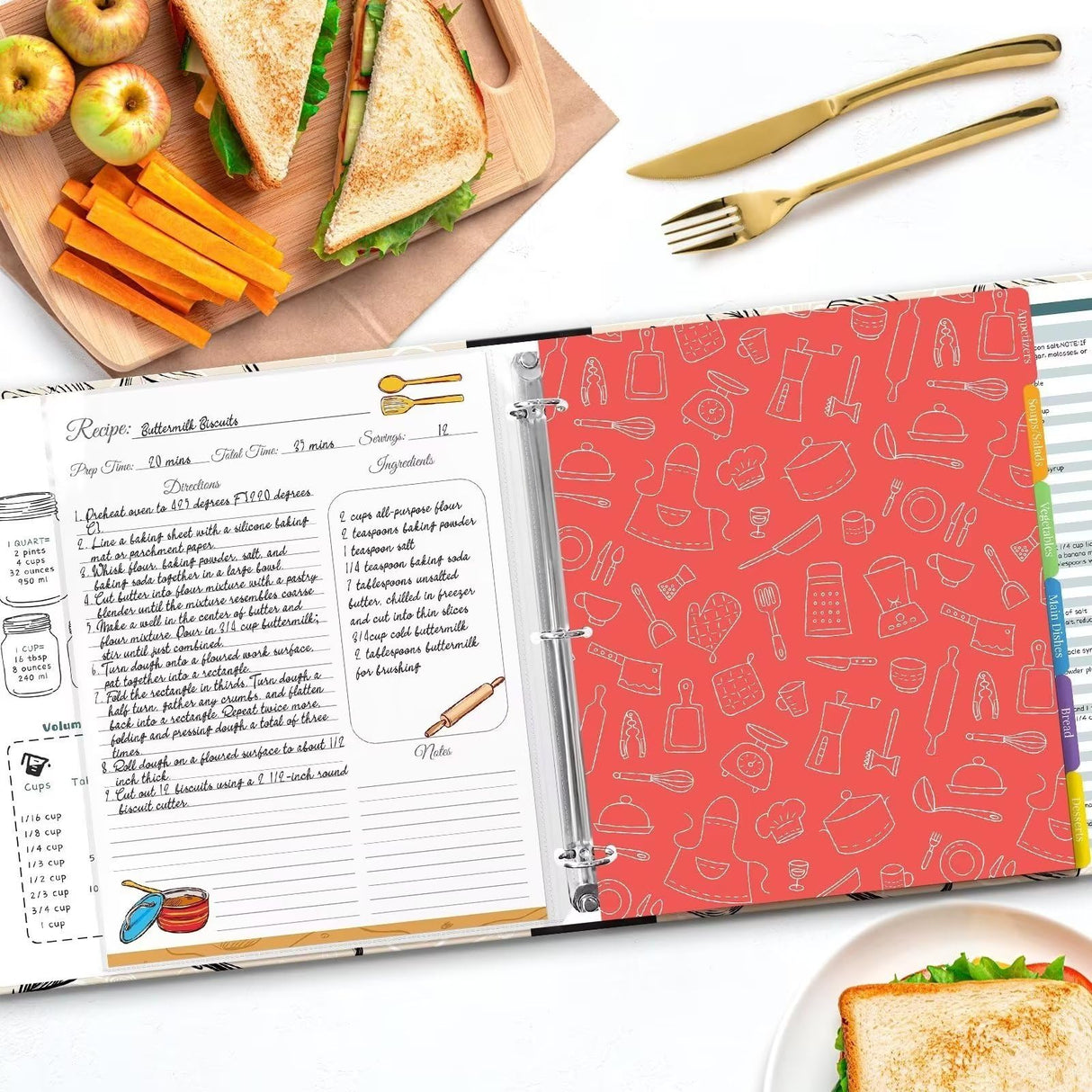 LuBudingJoy Recipe Binder 8.5x11 3 Ring, Recipe Book to Write in Your own Recipes, Family Recipe Binder Full Page with Plastic Sleeves for Christmas Gifts (Oyster White)