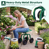 Goplus Garden Cart with Wheels, Utility Stool Cart w/Adjustable 360 Degree Swivel Seat, Outdoor Lawn Yard Rolling Work Seat, Garden Scooter for Planting (Green)