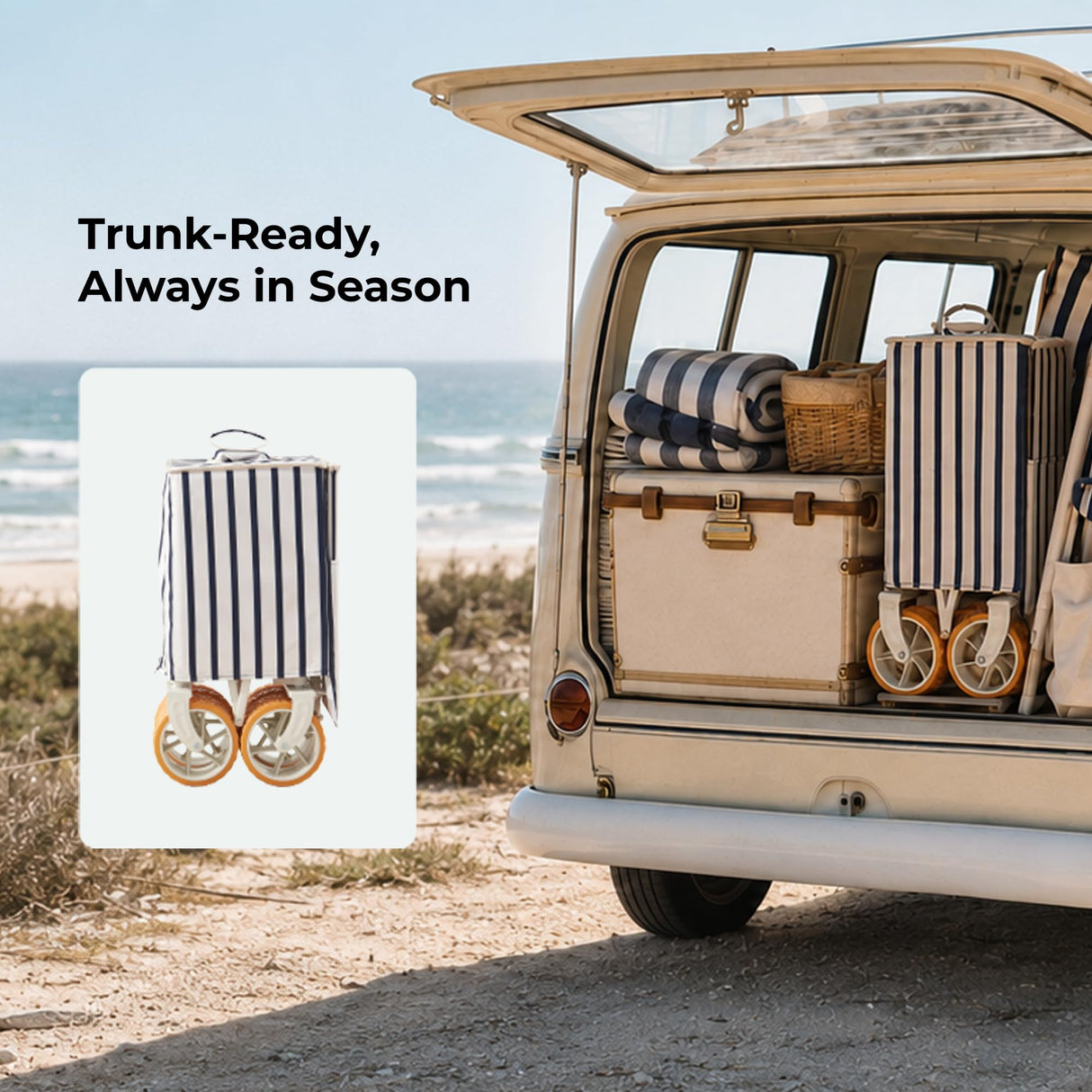 DEER LAND Beach Wagon for Sand with 6.7" Fat Tires, Collapsible Beach Cart