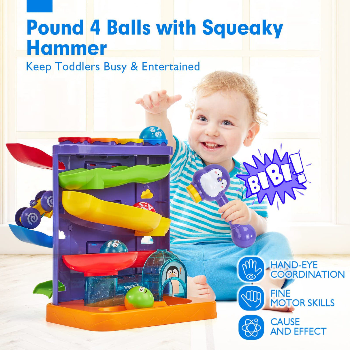 hahaland Toddler Toys for 1 Year Old Boy 2 in 1 Pound Ball Toy & Car Ramp Race Track Learning Early Developmental Montessori Toys for 2 Year Old Christmas Birthday Gifts Stocking Stuffers