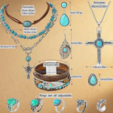 OLngMaMa Western Jewelry for Women - Boho Turquoise Jewelry Set with Turquoise Necklace, Earrings, Bracelet & Rings (turquoise boho style)
