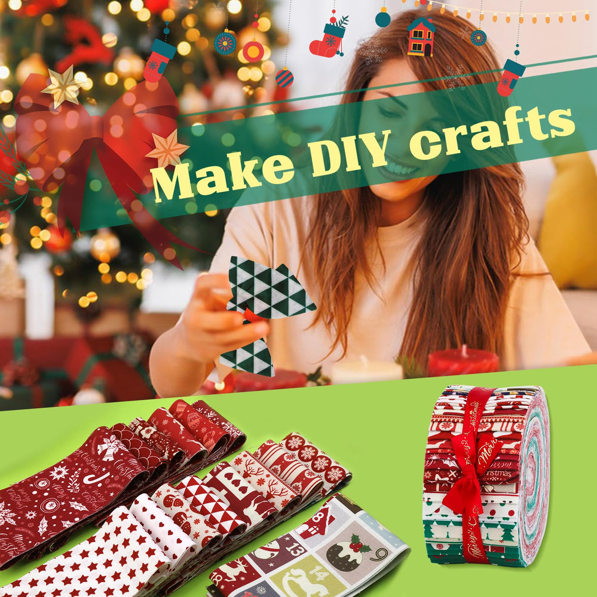 Jelly Roll Quilting Fabric, Scraps Squares Strips, Snowman Pattern Roll Cotton Fabric for Christmas DIY Crafts & Home Decor