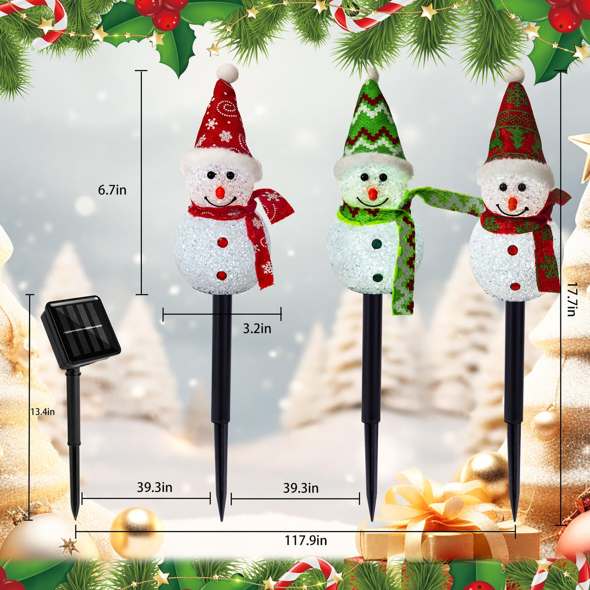 Solar Christmas Pathway Lights Outdoor Decor, Set of 6 Led Snowman Stake Lights, Waterproof Walkway Landscape Light for Winter Yard, Garden, Solar Christmas Decorations