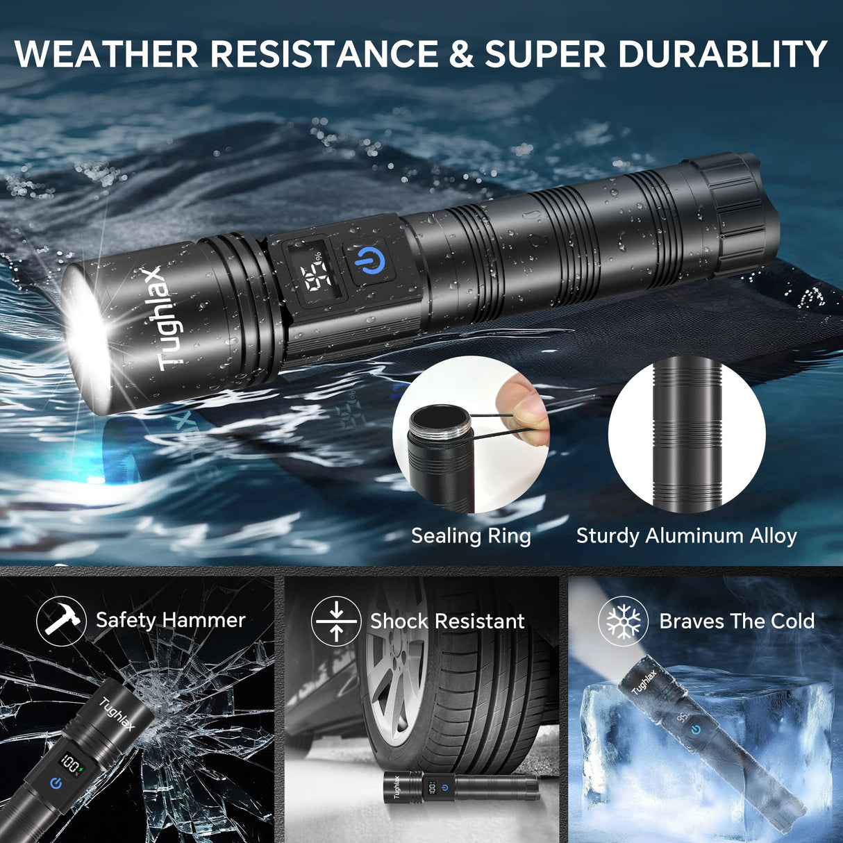 Tughlax 3Pack Rechargeable Flashlights High Lumens, Super Bright Flashlight with LCD Digital Display, 5 Modes Adjustable LED Flashlight Tactical Flashlights High Powered, Flash Lights for Emergency