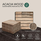 THYOI 30 Pcs Deck Tiles, Patio Flooring - Outdoor Waterproof Acacia Wood Tiles for All Weather Use - Balcony, Backyard, Indoor & Outdoor (White Crossed Pattern, 30 Square Ft)