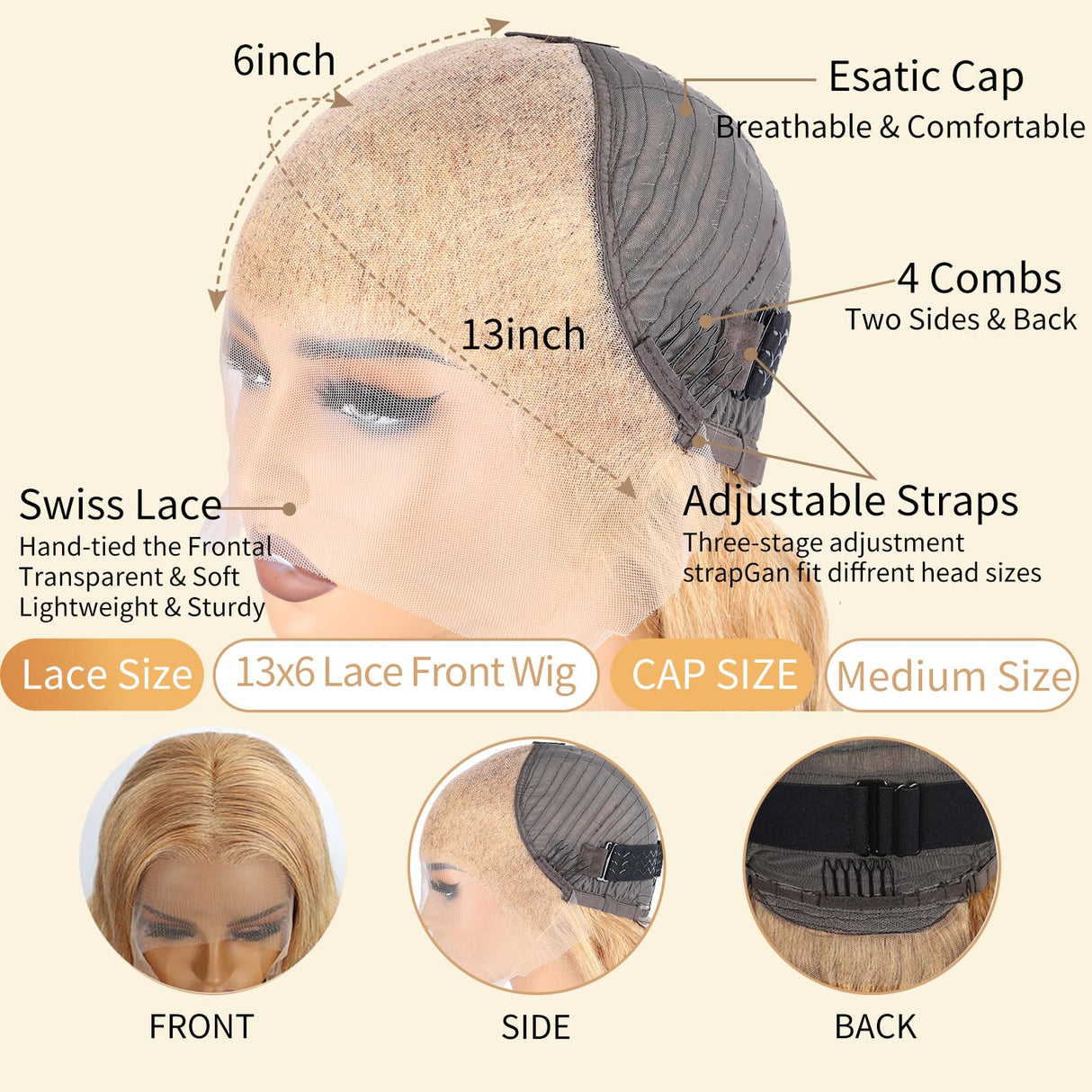 KERUISI 26 Inch Honey Blonde Wig Human Hair 200% Density 13x6 Body Wave Pre Plucked Glueless HD Transparent Lace Frontal Wigs Human Hair for Women