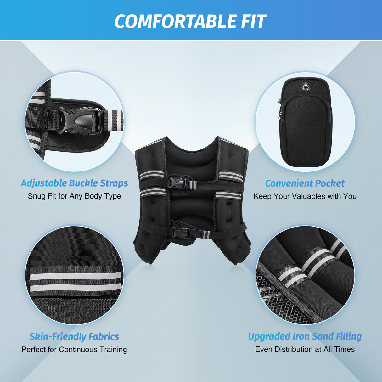 ZELUS Weighted Vest, 6lb/8lb/12lb/16lb/20lb/25lb/30lb Weight Vest with Reflective Stripe for Workout, Strength Training, Running, Fitness, Muscle Building, Weight Loss, Weightlifting, Black(30 lb)