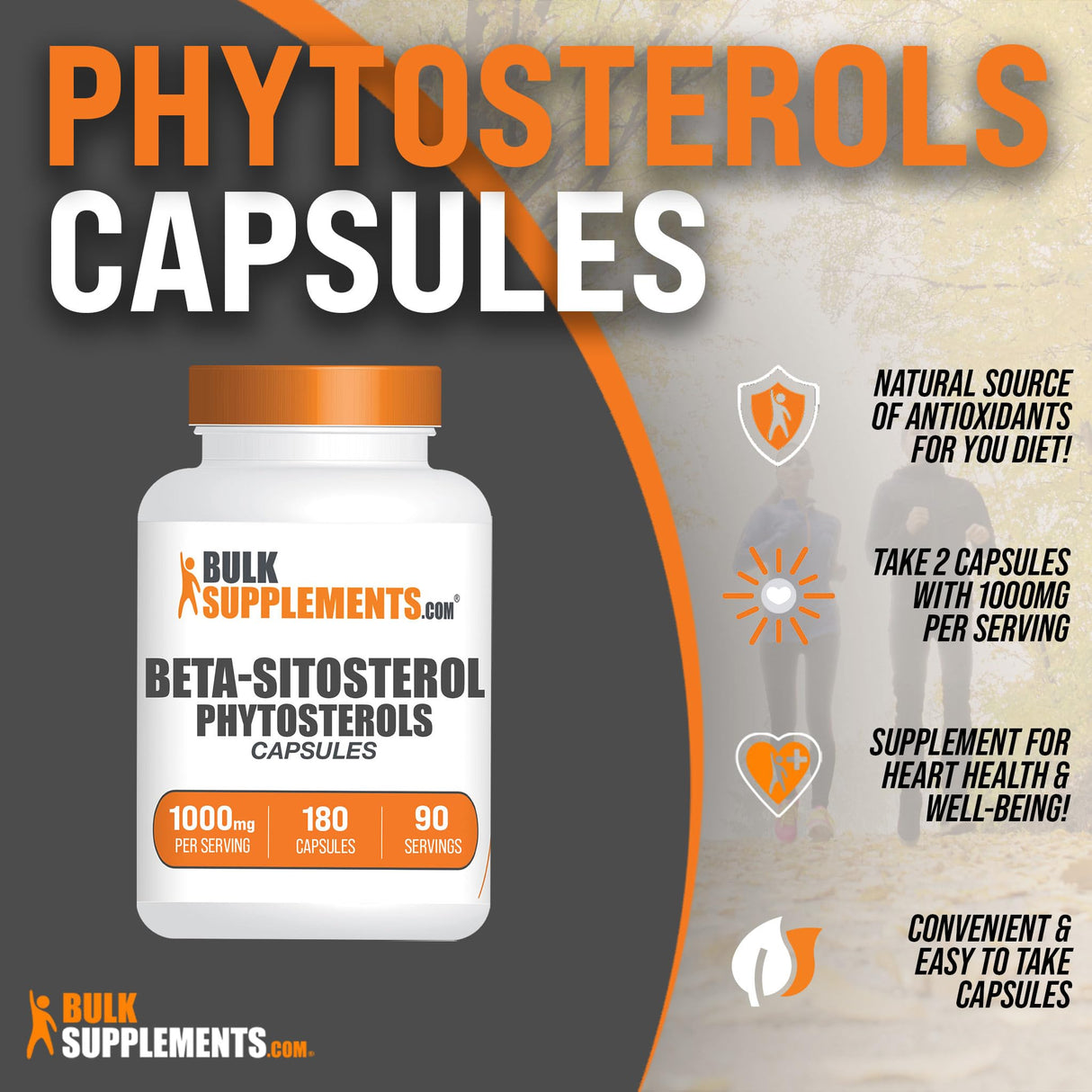 BulkSupplements.com Phytosterols Capsules - Phytosterols Supplement, Beta Sitosterol Capsules, Phytosterol 1000mg - Gluten Free, 2 Capsules per Serving, 180 Capsules (Pack of 1)