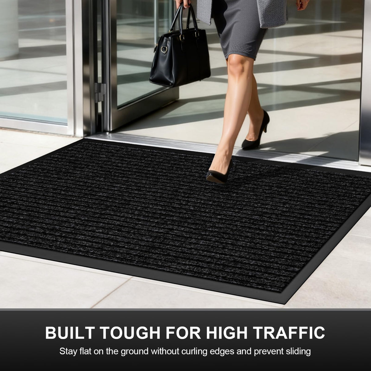 Commercial Floor Mat Non-Slip Waterproof, 60"x36" Front Door Mat for High Traffic Areas, Easy Clean Low Profile Durable Rug, for Entryway, Indoor/Outdoor, Office, Industrial, Garage, Black