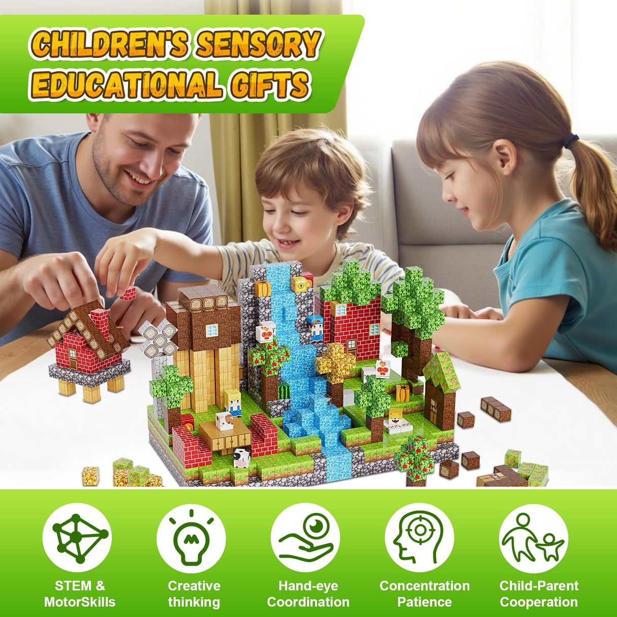 Fitrobust 200PCS Magnetic Building Blocks Set, Magnetic Tiles Kids Build Cubes STEM Game Toys, Build Forest World Set, Christmas Birthday Gifts for Boys & Girls Age 3 4 5 6 7 8 9 10