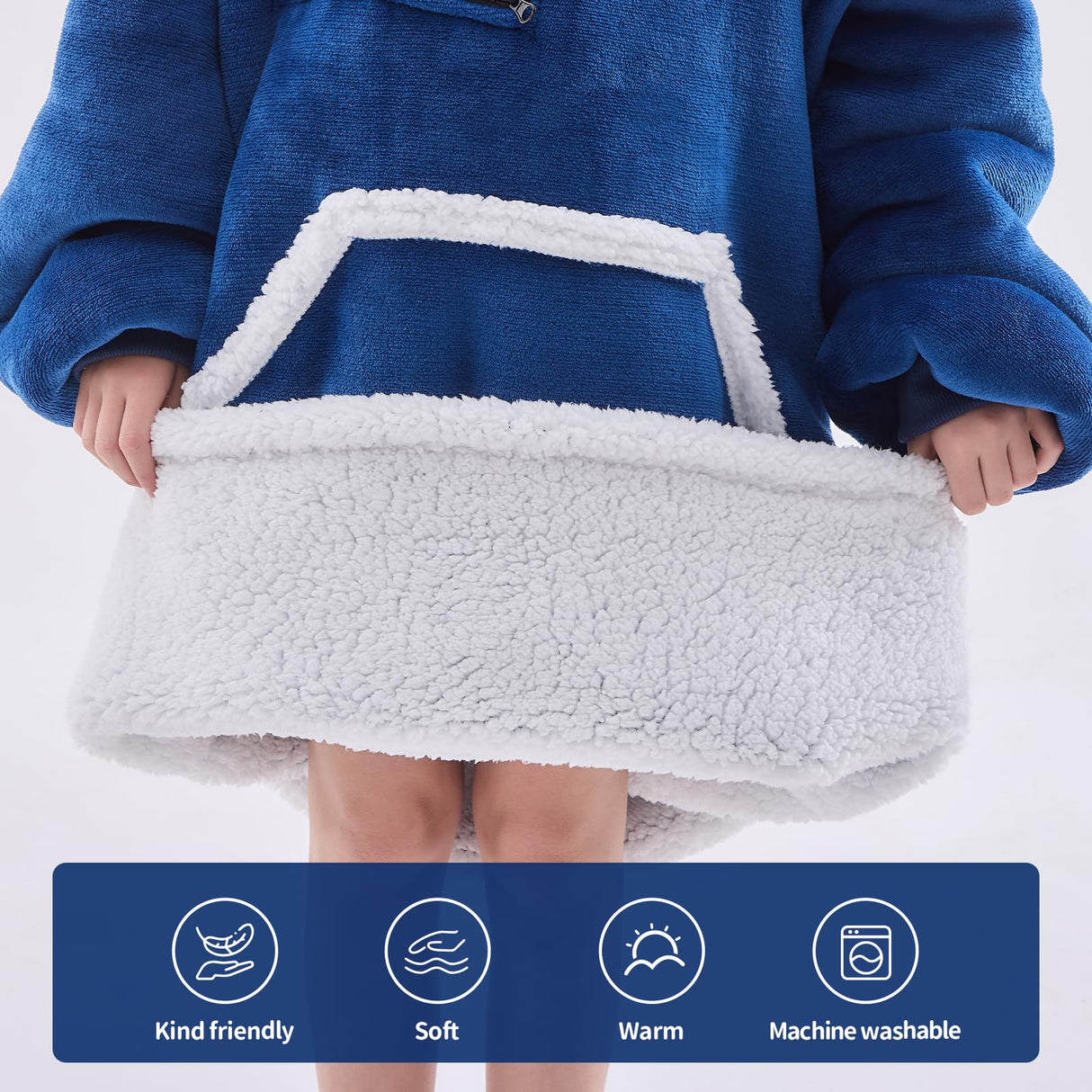 IFNOW Wearable Blanket Hoodie For Kids, Blanket Hoodie For Kids With Hood And Pockets, Girls Oversized Hoodie Blankets As Gift For Teens Girls Boys Birthday Christmas (Navyblue)