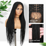 Fancy Hair 32" Braided Wig Square Knotless Box Braided Wigs for Black Women Full Double Lace Glueless Braids Wig with Baby Hair Synthetic Black Braided Wig for African American Women(Updated Version)