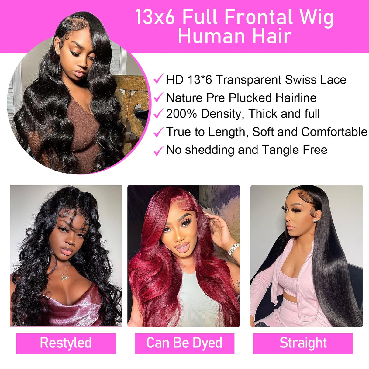 Kebetter 30 Inch 13x6 Lace Front Wigs Human Hair Pre Plucked 200% Density Body Wave HD Lace Front Wigs Human Hair with Baby Hair Natural Black Glueless 13x6 Full Frontal Wig For Women