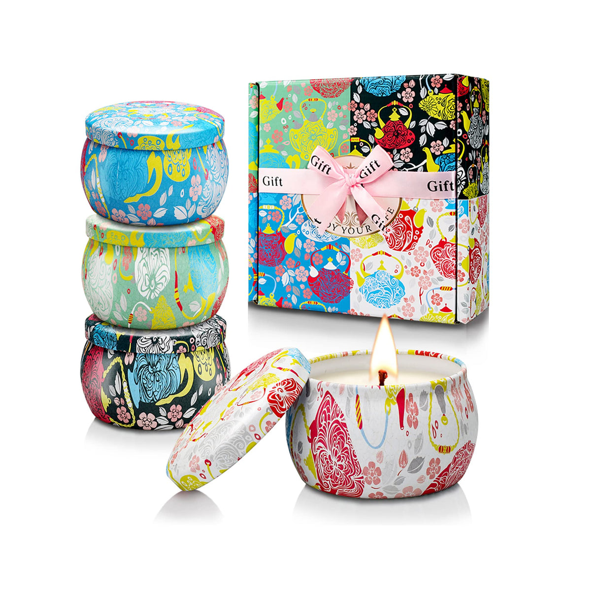 Scented Candles, 4 Packs 4.4oz Candle Set, Soy Candles for Home Scented, Aromatherapy Candle for Stress Relief, Bathing, Ideal Gifts for Women Birthday, Thanksgiving, Christmas, Get Well Soon Gifts