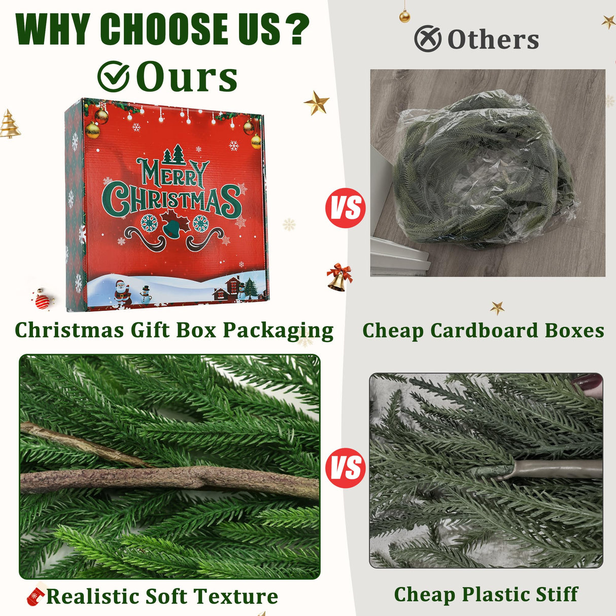 MDSTBN Realistic Christmas Garland Pine Garland Real Touch Green Artificial Greenery Garland Artificial Pine Garlands,for Table Mantle Wall Indoor Outdoor Christmas All-Season Decorations-6FT