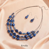 3 Layered Chunky Statement Necklace for Women Beaded Strand Necklaces with Earring Fashion Costumes Collar Necklace Jewelry Sets Gifts for Women(Blue)