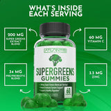 Atlantis Nutrition Supergreens Gummies - Daily Green Superfoods Supplement with Spinach, Broccoli, Moringa, Beet Root, Celery, Green Tea, & Acai for Immunity Support - Natural Raspberry Flavor, 60 cnt
