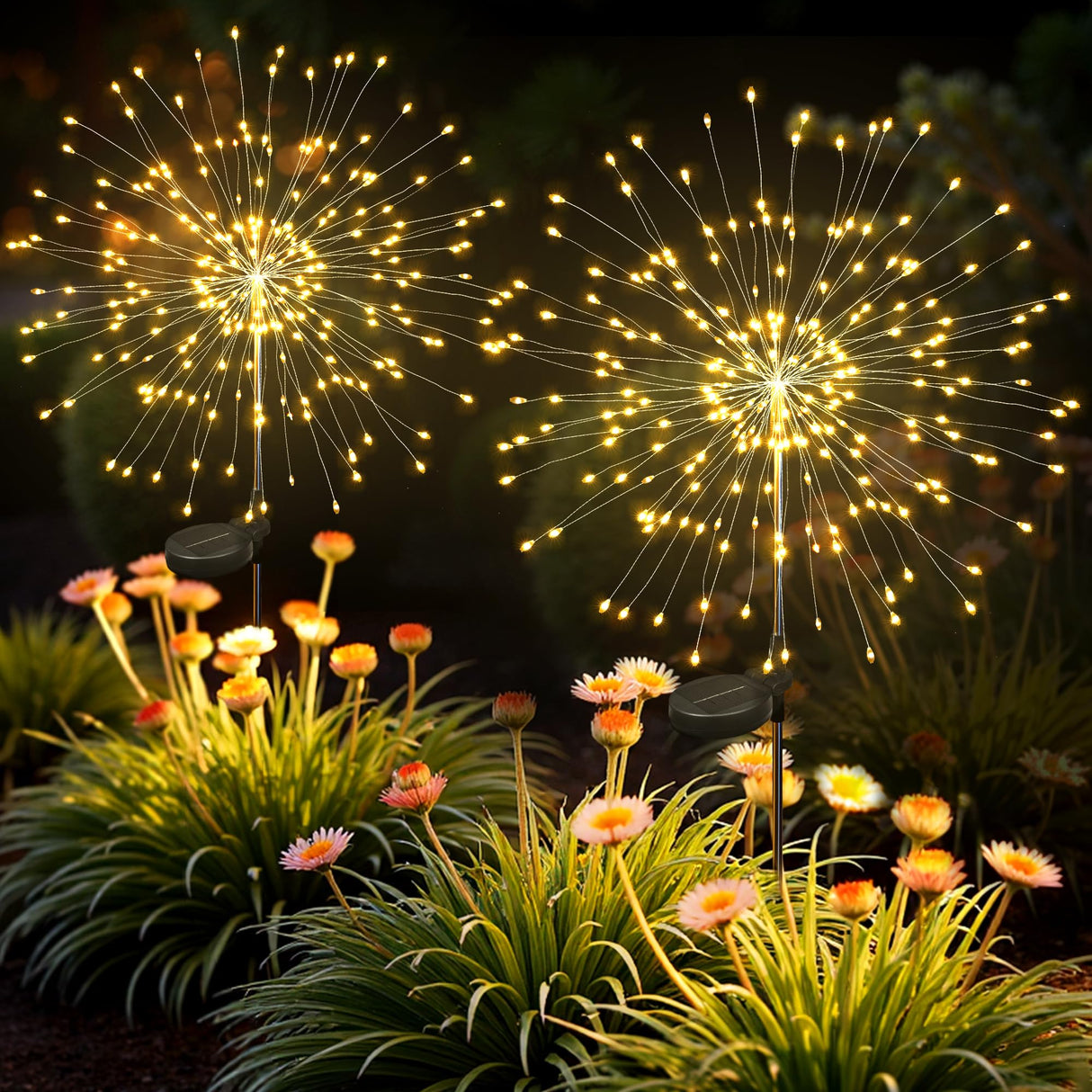 SUNCKET Solar Lights Outdoor, 120LED 2pack Fairy Garden Lights Decor for Outside Fireworks Lights Solar Powered for Yard, Patio, Pathway, Walkway, Balcony, Warm White