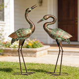 Shorayn Metal Heron Garden Statue Life-Size Crane Set Indoor Yard Decor Handmade Gift
