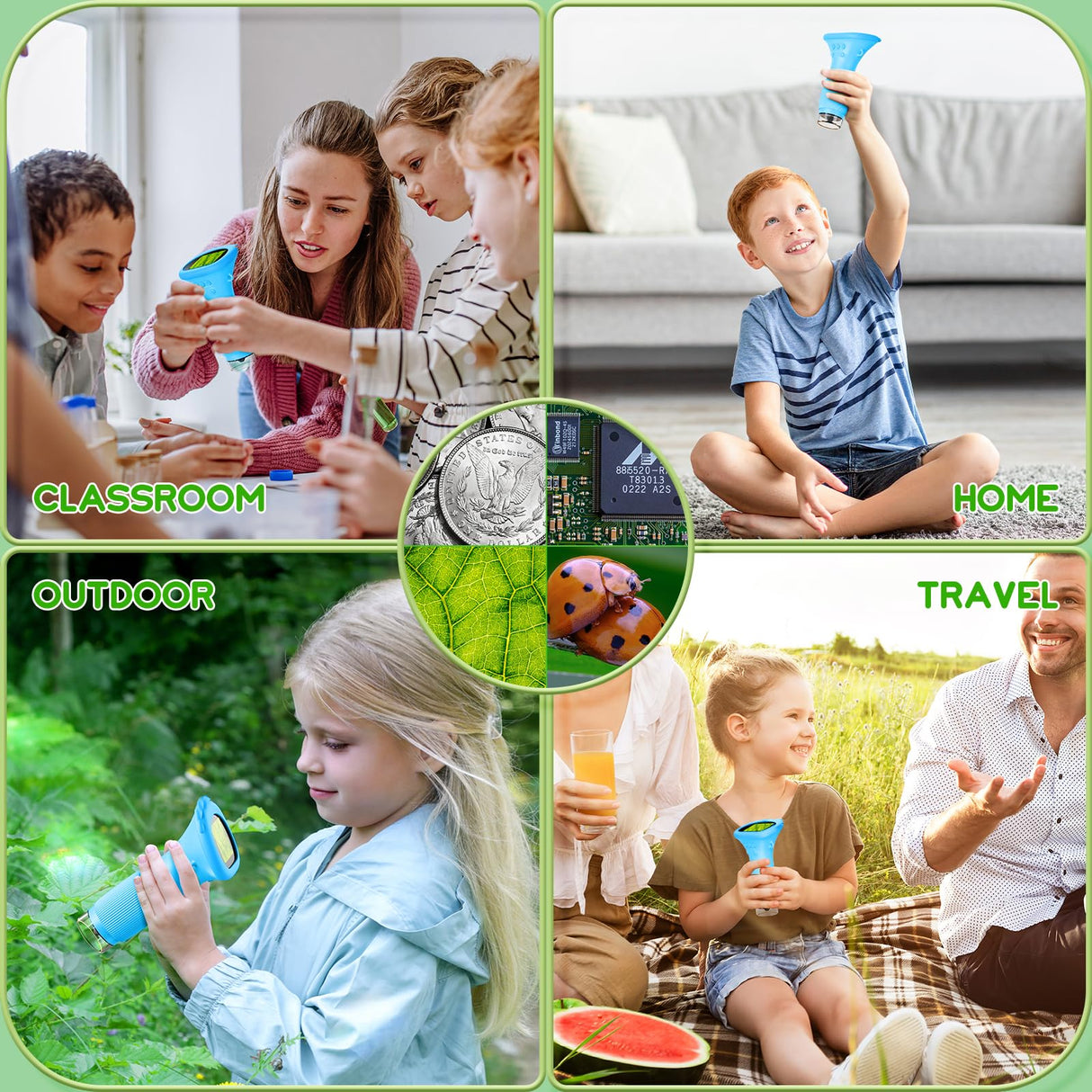 Kids Microscope, Pocket Portable Microscope with 2'' Inch Screen - Powerful Magnification Mini Microscopes Magnifying Glass with Lights, Ideal Christmas Birthday Gifts for Age 3-12 Boys - Blue