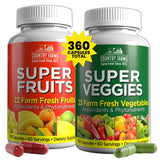 Country Farms Fruits and Vegetables Supplement, 180 Fruit and 180 Veggie Capsules, Greens and Reds Packed with Superfoods, Powerful Antioxidants, 60 Servings
