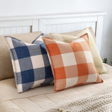 decorUhome Christmas Buffalo Plaid Check Throw Pillow Covers 20x20 Set of 2, Outdoor Linen Decorative Farmhouse Gingham Pillow Covers with Stitched Edge for Bed Couch Sofa, Cream White and Beige