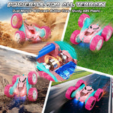 cosone Pink Remote Control Car for Girls - RC Stunt Cars with 4WD Double-Sided Driving 360° Flips Rotating, Off Road Remote Car Outdoor Toys for Kids Age 6 7 8-12, Christmas Birthday Gifts