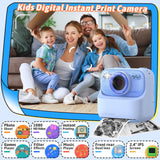 Kids Instant Digital Cameras for Boys and Girls, 1080P HD Dual-Lens Selfie Digital Camera with Print Paper & 32G Card, Christmas Birthday Gifts Toys for Toddler and Teenagers Age 3-16 Years Old