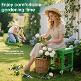 TITIUNCLE Rolling Garden Work Seat with Wheels, 500 Lbs Garden Cart with Seat, Heavy Duty Metal Rolling Garden Stool with Wheels for Seniors, Lawn, Patio, Backyard Gardening Outdoor Use 3 in 1, Green