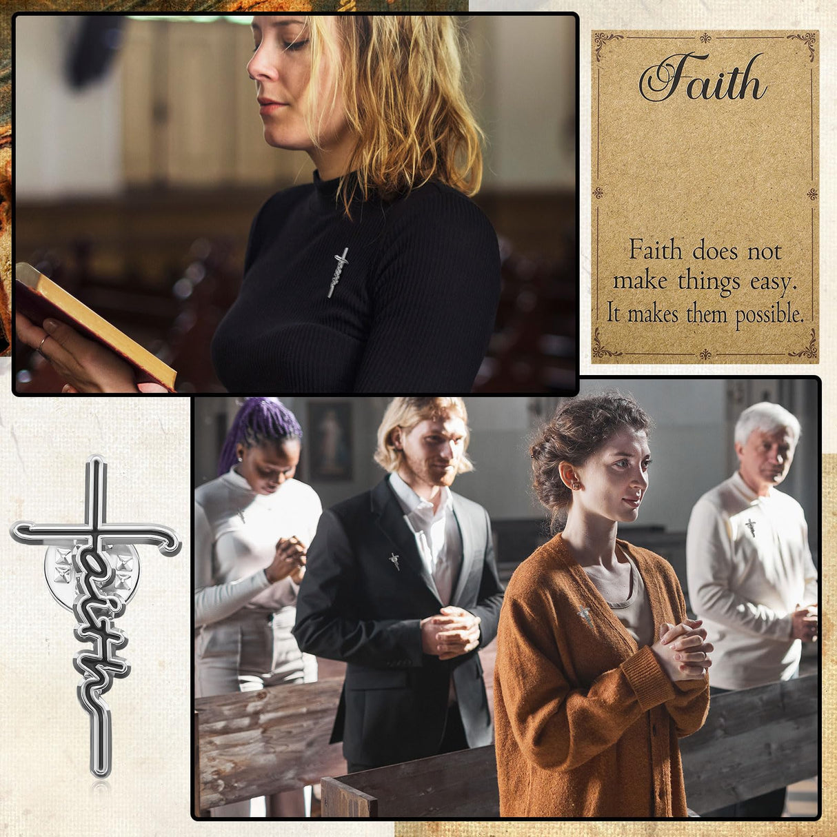 Landical 50 Pcs Christian Cross Lapel Pins Hard Enamel Faith Brooch Gifts