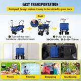 Happbuy Collapsible Wagon with Removable Canopy, 220lbs Heavy Duty Foldable Beach Wagon with Big Wheels