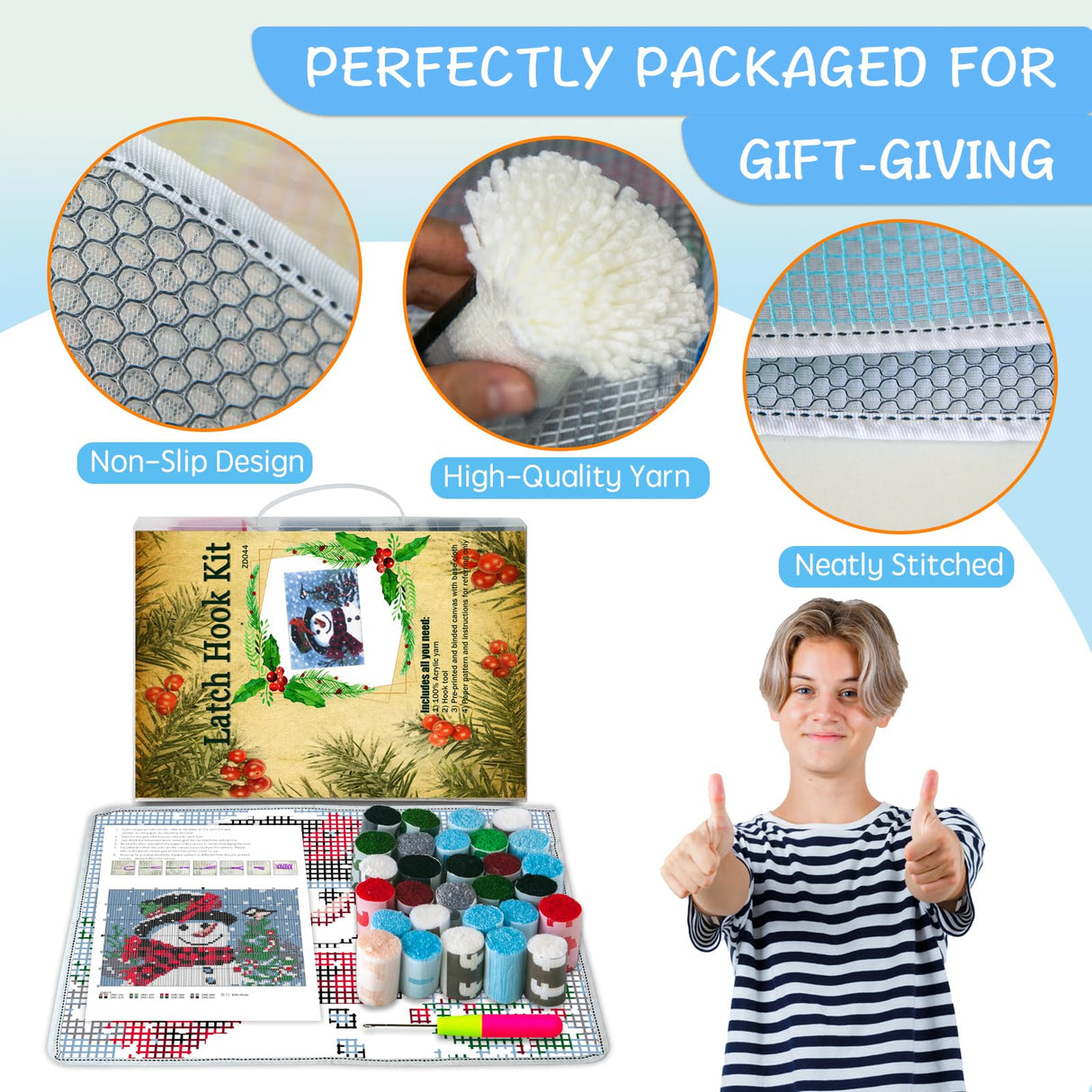 ZFFLYH Christmas Snowman Latch Hook Rug Kits, DIY Rug Crochet Yarn Kits Printed Color Canvas Christmas Decoration and Activity 20.5X15 Inch