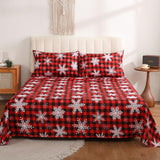 JSD Red Buffalo Plaid Snowflakes Sheet Set Queen Size, 4 Piece Christmas Winter Microfiber Bedding Sheets Extra Deep Pocket