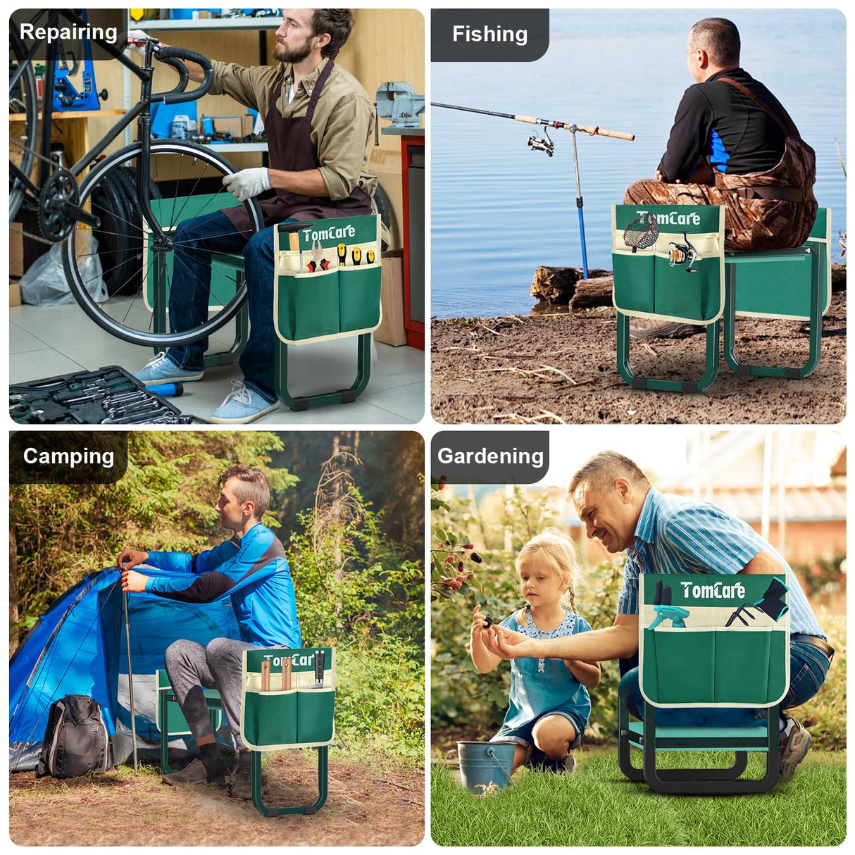 TomCare Garden Kneeler and Seat 11.14” Wider Larger Soft Kneeling Pad Garden Bench with 2 Large Tools Pouches Heavy Duty Foldable Garden Stool Gardening Gifts for Women Men Gardeners Seniors, Green