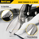 HURRICANE 3 pc Aviation Tin Snips Set, 10 Inch Metal Shears for Straight, Left & Right Curves, Cr-V Steel Blades, Non-Slip TyreGrip Handle, Safety Latch, for Sheet Metal, Gutter, HVAC, DIY