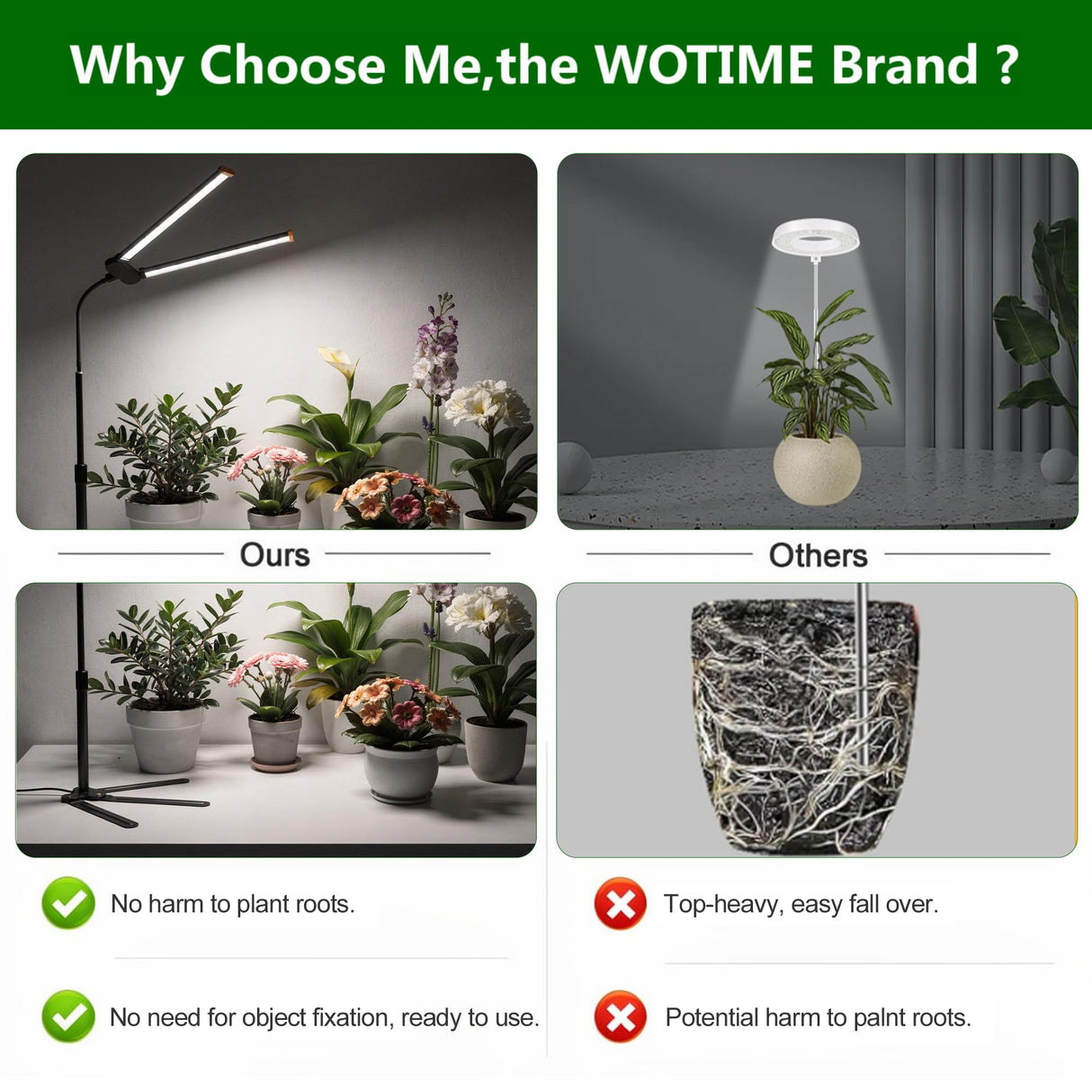 Wotime Grow Light for Indoor Plants,6000K White Sun Spectrum Growing Light Lamp with Red Blue LED for Pot Succulents Seeds, Light Strip Foldable & Height Extendable 9-25'', Auto Timer 4 8 12Hrs
