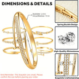 Pack of 6 - Gold Bracelet Bangles Bulk Set for Women,Trendy Stackable, Zinc Alloy Rivet & Four-Leaf Clover Design Stackable Bangles with Rhinestones, 7-inch Circumference Fits Most Adults, Jewelry Gift for Her, Girlfriend, Wife, Mom, Sister, Lover on Birt