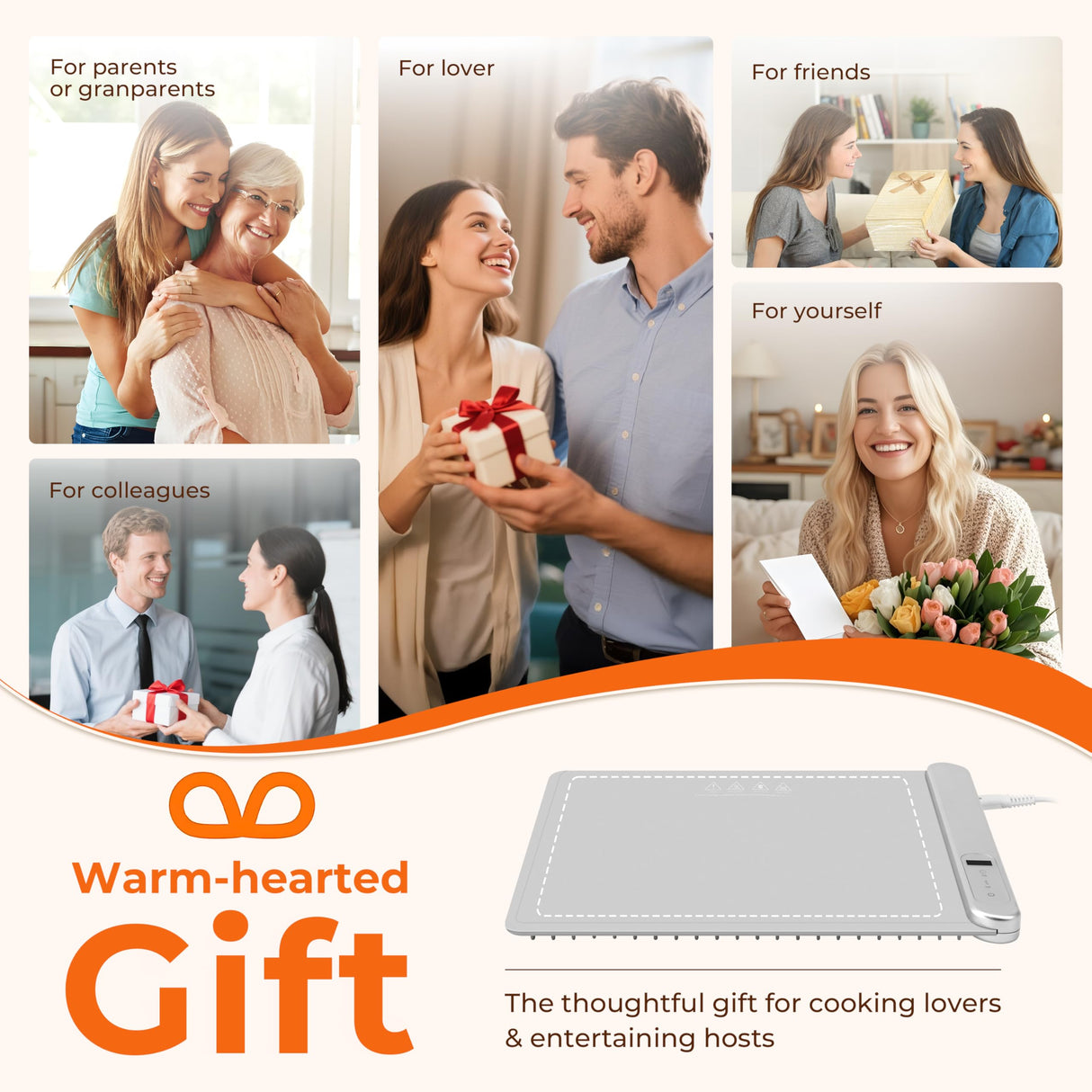 Graphene Warming Mat for Food, Electric Warming Tray with 6 Temp & 6H Timer, 300W Full Surface Heating, Waterproof Foldable Mat for Countertop, Parties, Buffets, Home Use (Light Gray)