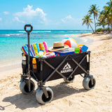 Beach Wagon with Big Wheels for Sand | Beach Cart for Sand | Collapsible Heavy Duty Beach Wagon for Kids, Camping & Outdoor | All Terrain Folding Cart | Haulwell | Black