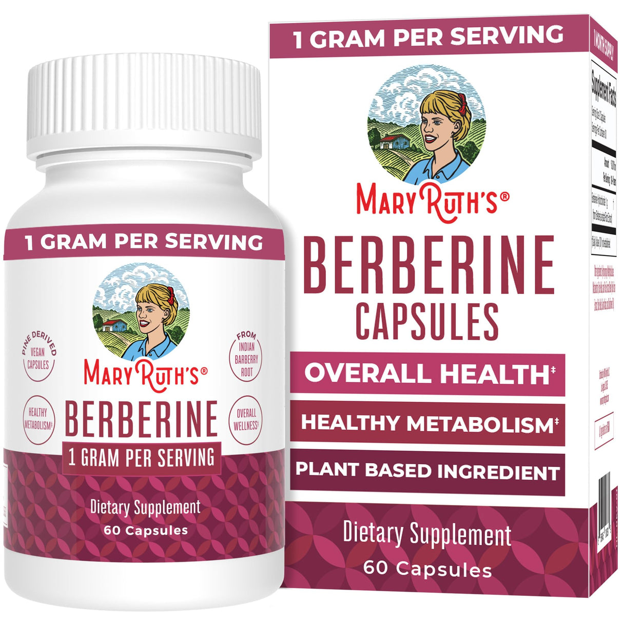 MaryRuth Organics Berberine Supplement | 1000 mg Per Serving | 1 g Berberine | Healthy Metabolism with Diet and Exercise | Overall Health | Vegan Capsules | 30 Serving